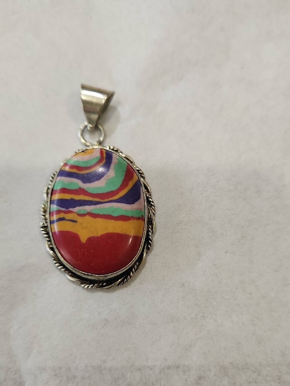 Multicolor Striped Oval Pendant Necklace - Women Jewelry